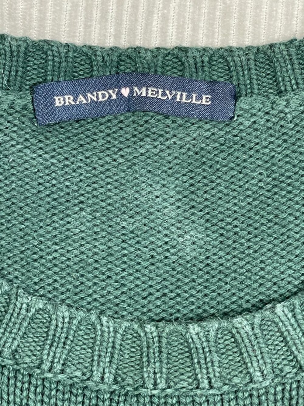 Brandy Melville Green Heavyweight Cotton Crewneck Sweater Oversized Knit Italy - Picture 7 of 8